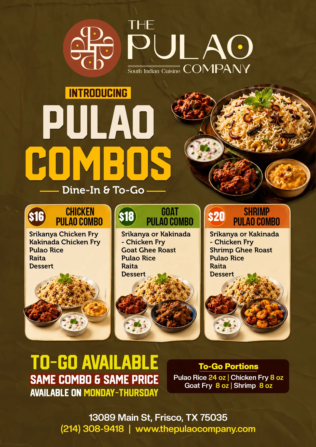 Frisco Lunch Specials & Snack Combo - The Pulao Company
